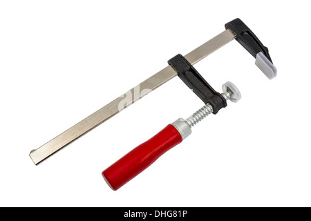 Tools collection - Open carpentry screw clamp with red handle isolated on white background Stock Photo