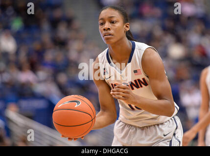 Hartford, CT, USA. 9th Nov, 2013. Saturday November 9, 2013: UConn huskies guard Brianna Banks (13) in action during the 2nd half of the womens NCAA basketball game between Hartford and Connecticut at XL Center in Hartford, CT. UConn won easily over Hartford 89-34. Bill Shettle / Cal Sport Media. © csm/Alamy Live News Stock Photo