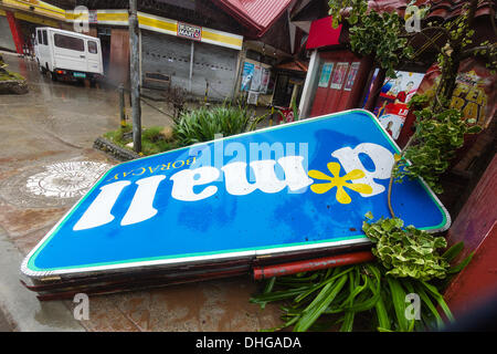 BORACAY, PHILIPPINES - NOVEMBER 8 2013: Super Typhoon Haiyan slams into land causing widespread damage.  Haiyan is one of the largest storms ever recorded to hit land Stock Photo