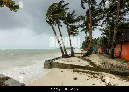 BORACAY, PHILIPPINES - NOVEMBER 8 2013: Super Typhoon Haiyan batters the eastern facing shores of the central Philippines.  Haiyan is one of the biggest storms ever recorded to hit land Stock Photo