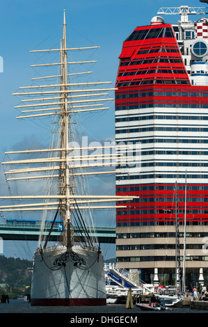 Lipstick building and ships. Gothenburg harbour. Sweden Stock Photo