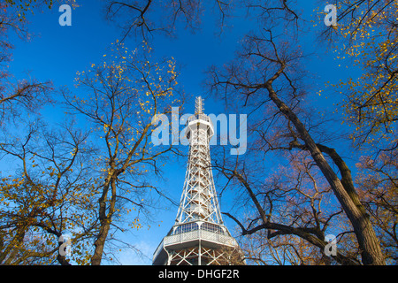 Lookout tower on Petrin Hill in autumn in Prague Stock Photo