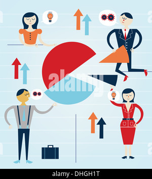 Illustrative image of business people with pie chart representing profit sharing Stock Photo