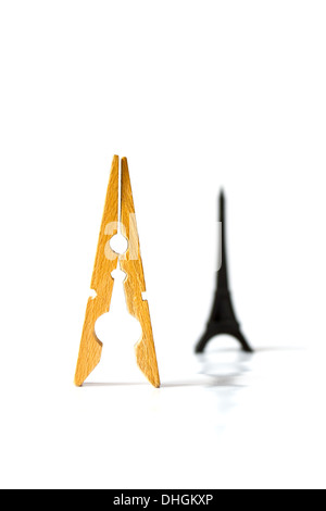 Wooden clamp as Eiffel tower. Conceptual photography Stock Photo