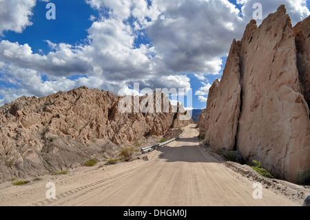 Road between the rocks in the Andes mountains. Cafayate. Salta Province. Argentina Stock Photo