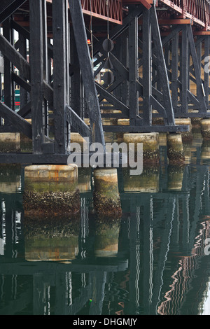 Wooden Supports Of The Historic Pyrmont Bridge In Darling Harbour, Sydney Australia. Stock Photo