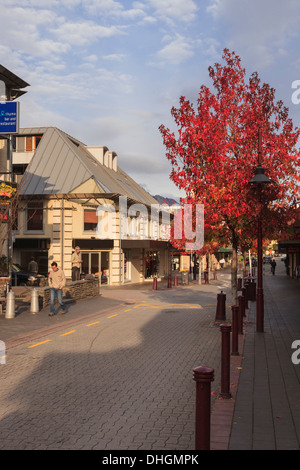 View along pedestrian shopping precinct in the city centre. The Mall Queenstown Otago South Island New Zealand.