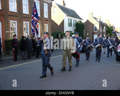 West Malling, Kent, UK. 10th Nov, 2013. Remembrance Day Parade in West Malling, Kent - The Air Cadets salute the Mayor and Mayoress of Tonbridge and Malling, Cllr Howard Rogers and Mrs Jane Rogers Credit:  Matthew Woodward/Alamy Live News Stock Photo