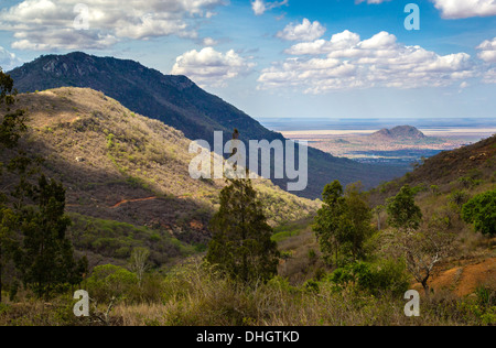 View from the Sagalla Hills near Voi in Southern Kenya over the Ndara Plain and Tsavo West Stock Photo