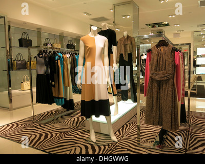 Women's Dress Display in Bloomingdale's Department Store Interior, NYC Stock Photo