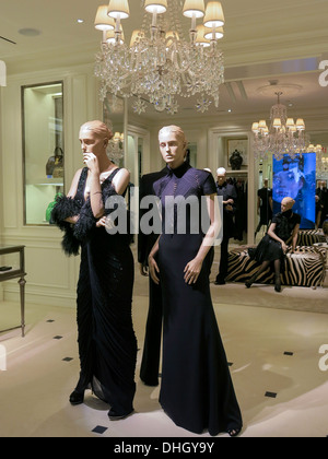 Formal Dress Display in Bloomingdale's Department Store Interior, NYC Stock Photo