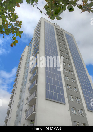 Austin House Walsall eco tower block with Solar PV , West Midlands , England , UK WS4 2AF Stock Photo