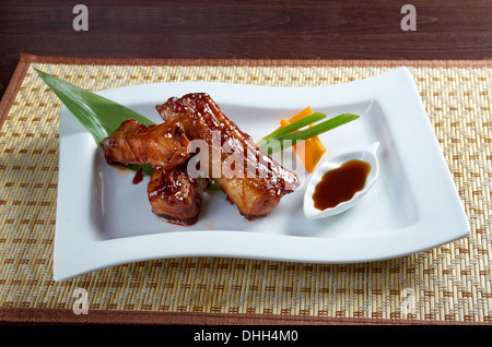 roasted pork ribs in a plate Stock Photo