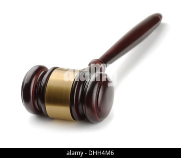 Wooden judges gavel isolated on white Stock Photo