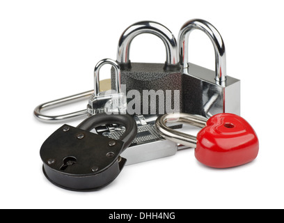 Group of different padlocks isolated on white Stock Photo