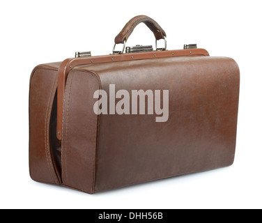Brown leather old luggage bag isolated on white Stock Photo