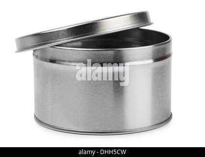 Metal round container isolated on white Stock Photo