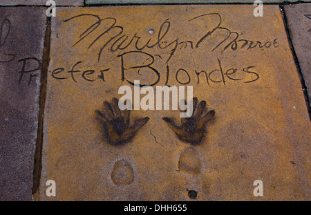 Los Angeles California CA Marilyn Monroe hands and feet in cement at the famous TCL Chinese Theater Stock Photo