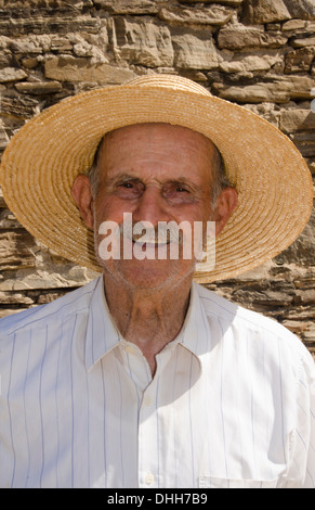 Greece Paros Cyclades old local man with donkey near Lefkes in mountains at his farm home 8 Stock Photo