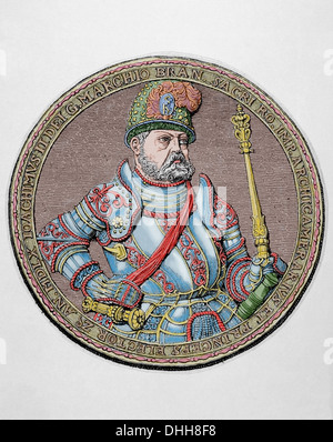 Joachim II Hector (1505-1571). Elector of Brandenburg. Member of the House of Hohenzollern. Colored engraving.