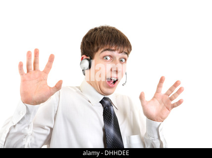 Shocked Young Man with Headset Stock Photo
