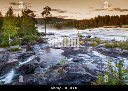 View of river flowing over rocks, Storforsen, Lapland, Sweden Stock Photo