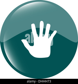 hand icon on green button Stock Photo