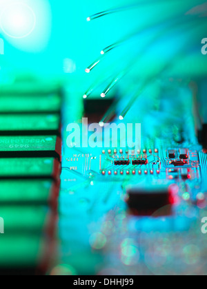 Fibre optics passing data to computer Stock Photo