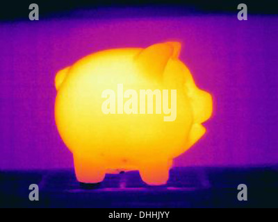 Thermal photograph of piggy bank Stock Photo