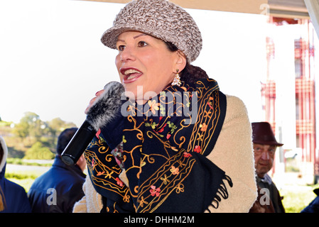 Brazil, Rio Grande do Sul:  Ines Rizzardo singing italian hits at station Carlos Barbosa Stock Photo