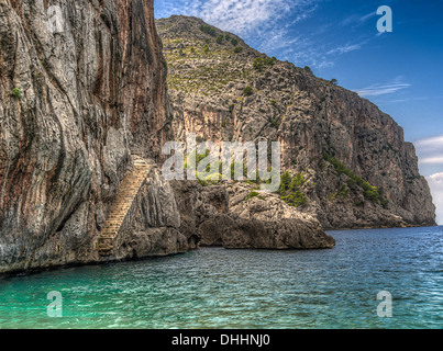 Steps on the rocky coast, Sa Calobra, Serra de Tramuntana, Majorca, Balearic Islands, Spain Stock Photo