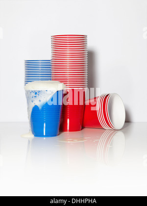 Red and blue plastic cups Stock Photo