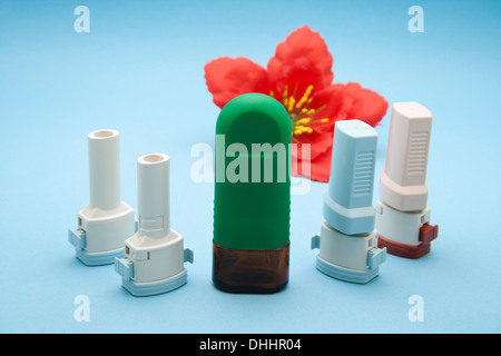 Asthma Inhaler with Nasal Spray Stock Photo