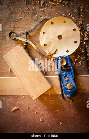 In a cabinet makers workshop, some close ups of tools of the trade Stock Photo