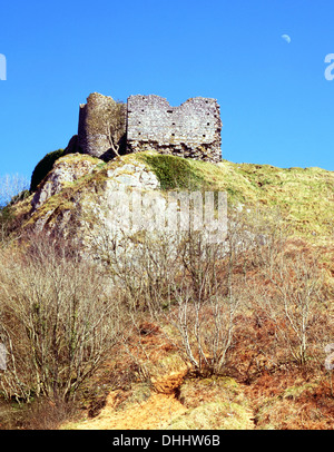 Pennard Castle on the Gower Peninsula in South Wales, Britain, with a half-moon hanging above it Stock Photo