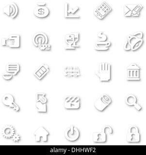 A white minimalist style cutout icon set with drop shadows for all your web and app needs Stock Photo