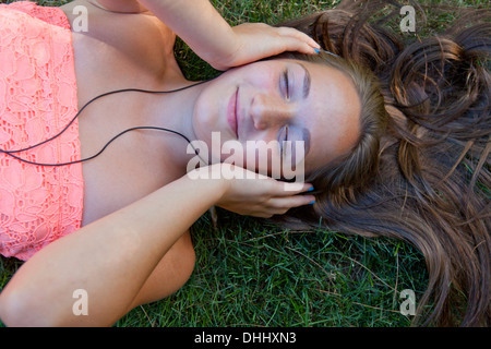 Girl listening to music Stock Photo