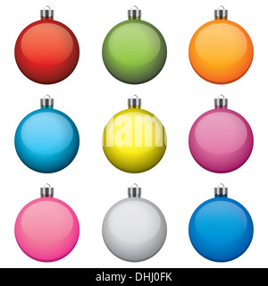 Christmas baubles, different colors and patterns, isolated on white background Stock Photo