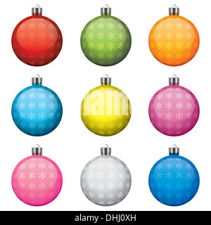 Christmas baubles, different colors and patterns, isolated on white background Stock Photo