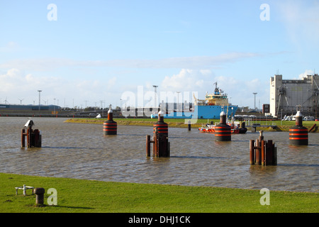 Exit from the sea lock in Emden Stock Photo