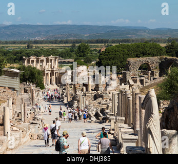 Ruins of the buildings in old city of Ephesus which was a famous city in Ancient Greece and now in Turkey Stock Photo