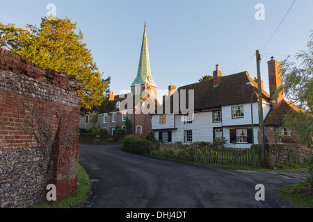 Typical Kent village scene, looking up the vicarage lane to the Village Church England UK Stock Photo