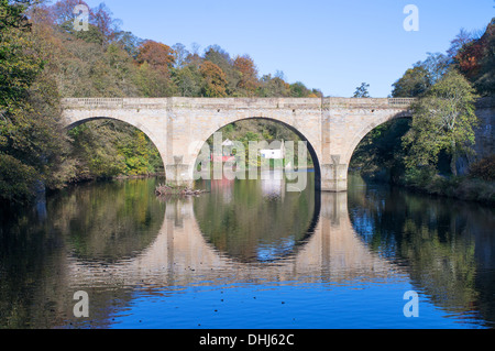 Prebends eighteenth century stone arch bridge over the river Wear in Durham City, north east England, UK Stock Photo