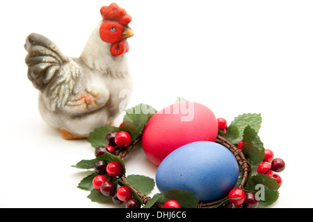 Easter eggs in the berry wreath Stock Photo