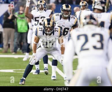 San Francisco, California, USA. 4th Dec, 2011. St. Louis Rams free safety  Quintin Mikell (27) attempts to strip ball from San Francisco 49ers tight  end Vernon Davis (85) on Sunday, December 4