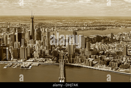 aerial photograph Brooklyn Bridge, One World Trade Center, Lower Manhattan, Civic Center, New York City Stock Photo