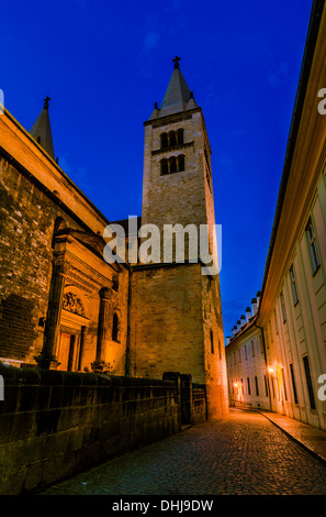 View of narrow Jirska Street between St. George Basilica and Convent for Noble Ladies in Prague Castle in Prague, Czech Stock Photo