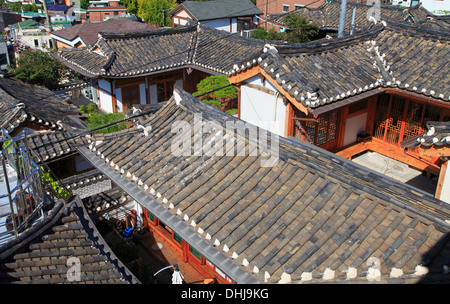 Bukchon Hanok Village rooftops with N Seoul Tower. Seoul, South Korea ...