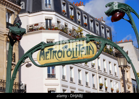 Paris Metro sign reading Metropolitain Stock Photo