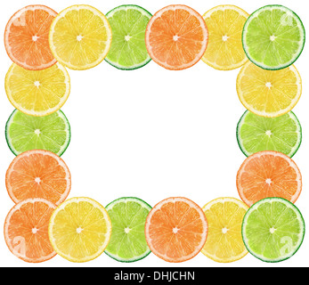 Slices of fresh citrus fruits isolated on white background Stock Photo